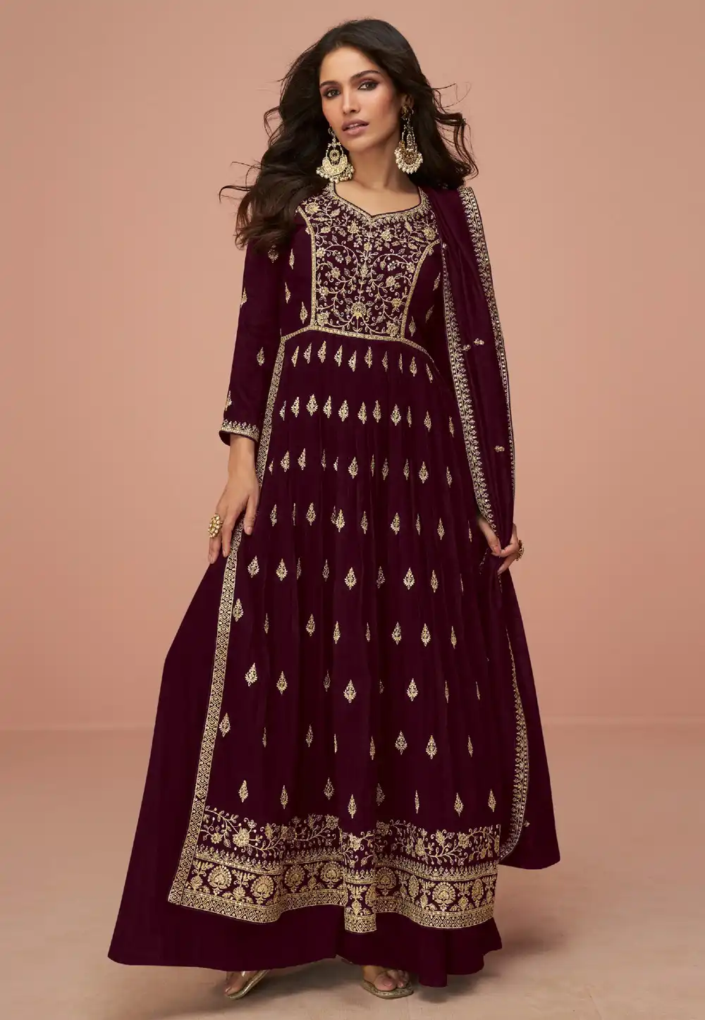 Maroon Silk Palazzo Suit 294420