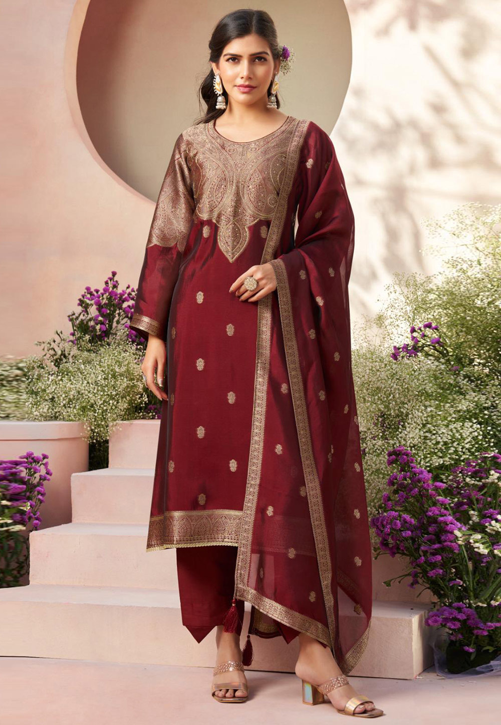 Maroon Silk Pant Style Suit 309506