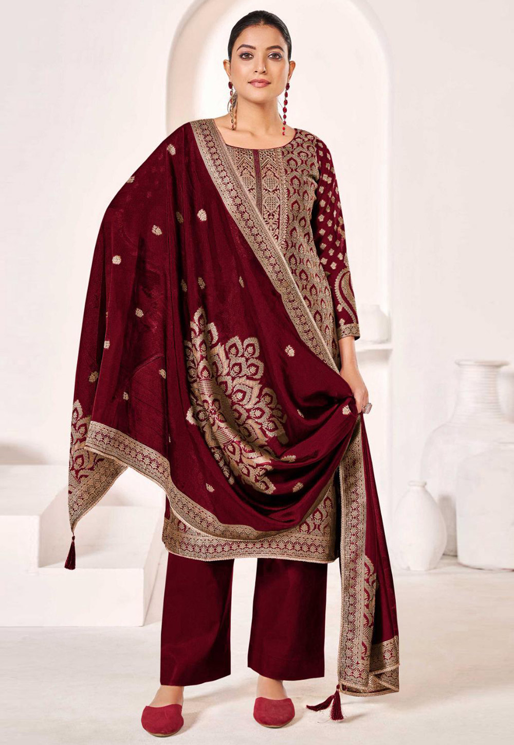 Maroon Silk Pant Style Suit 309520