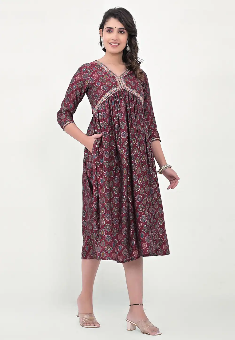 Maroon Silk Printed Kurti 290337