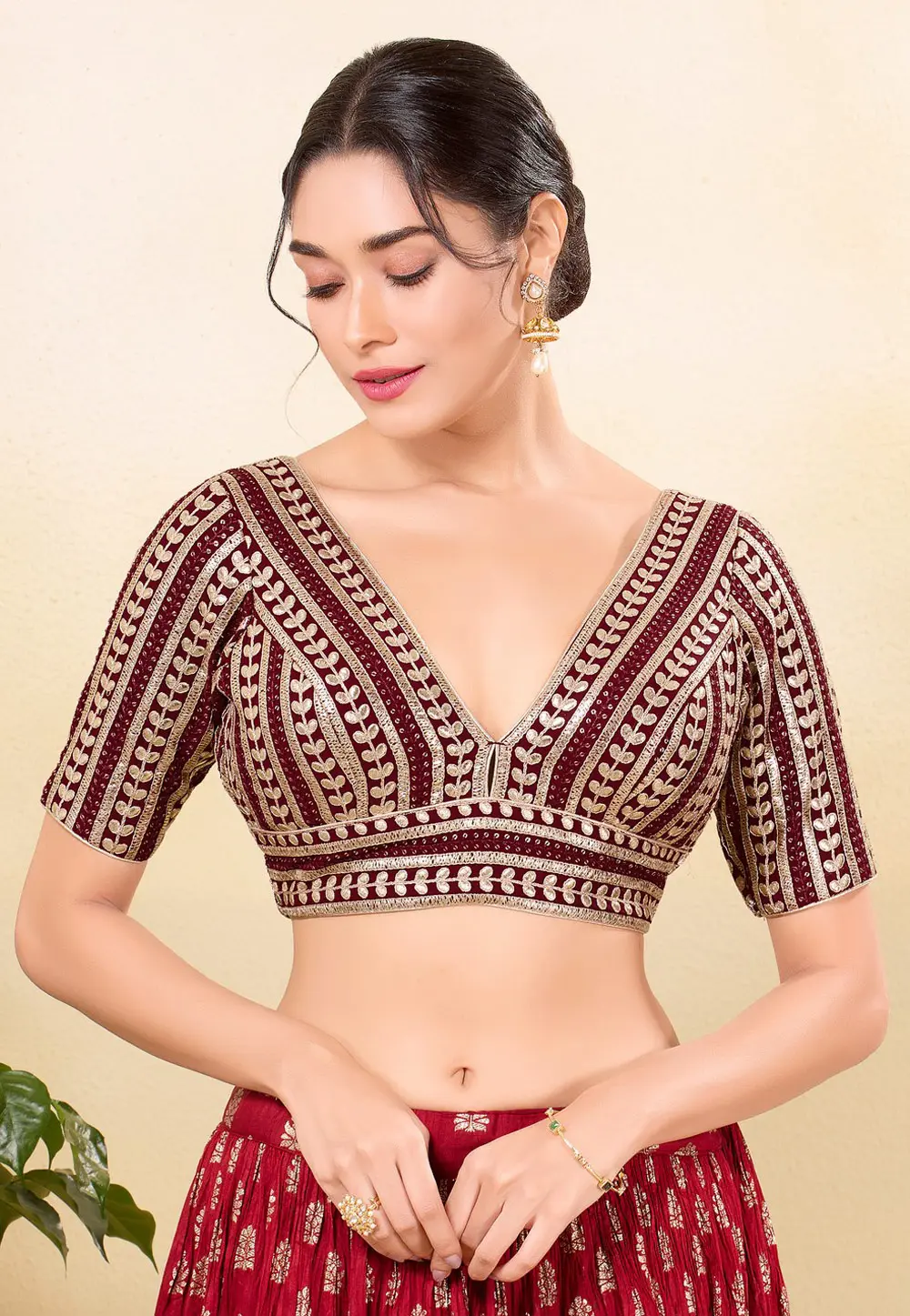 Maroon Silk Readymade Blouse 297674