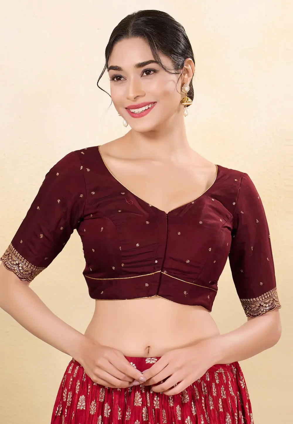 Maroon Silk Readymade Blouse 298111