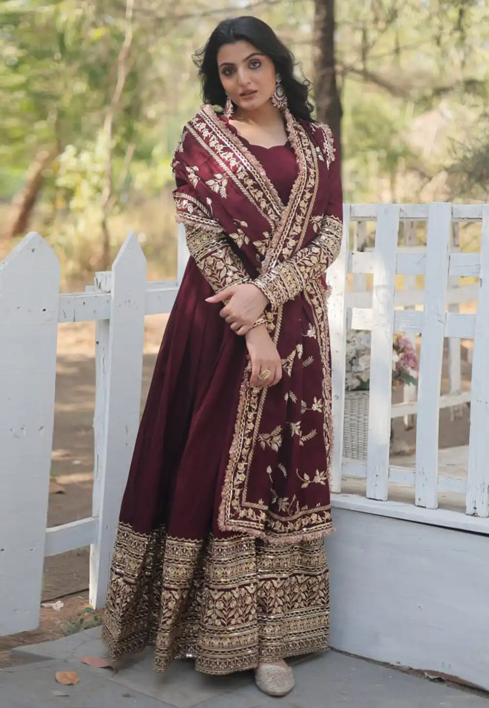 Maroon Silk Readymade Long Anarkali Suit 291847