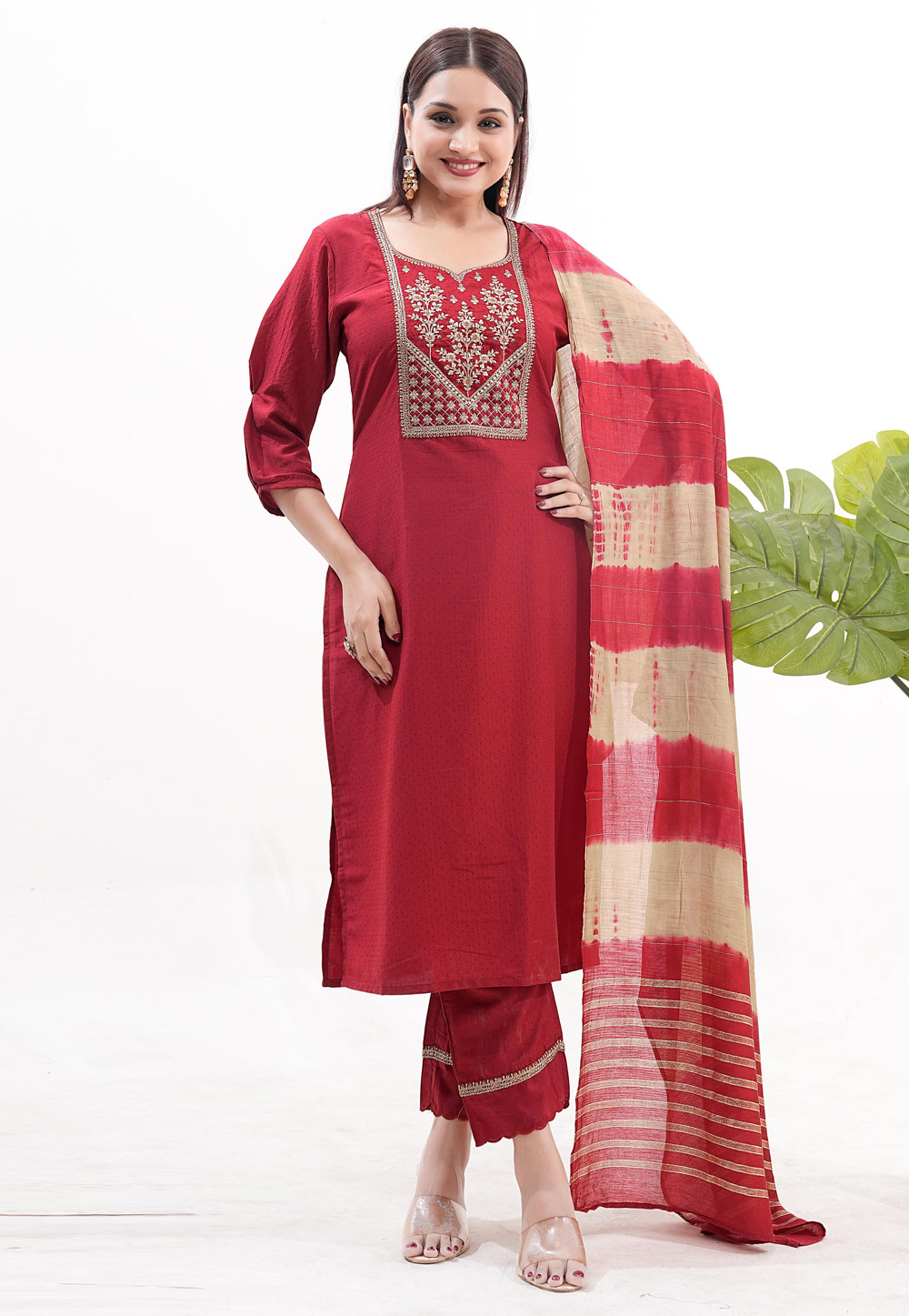 Maroon Silk Readymade Pakistani Suit 305896