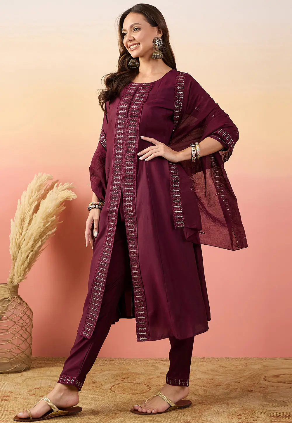 Maroon Silk Readymade Pakistani Suit 296547