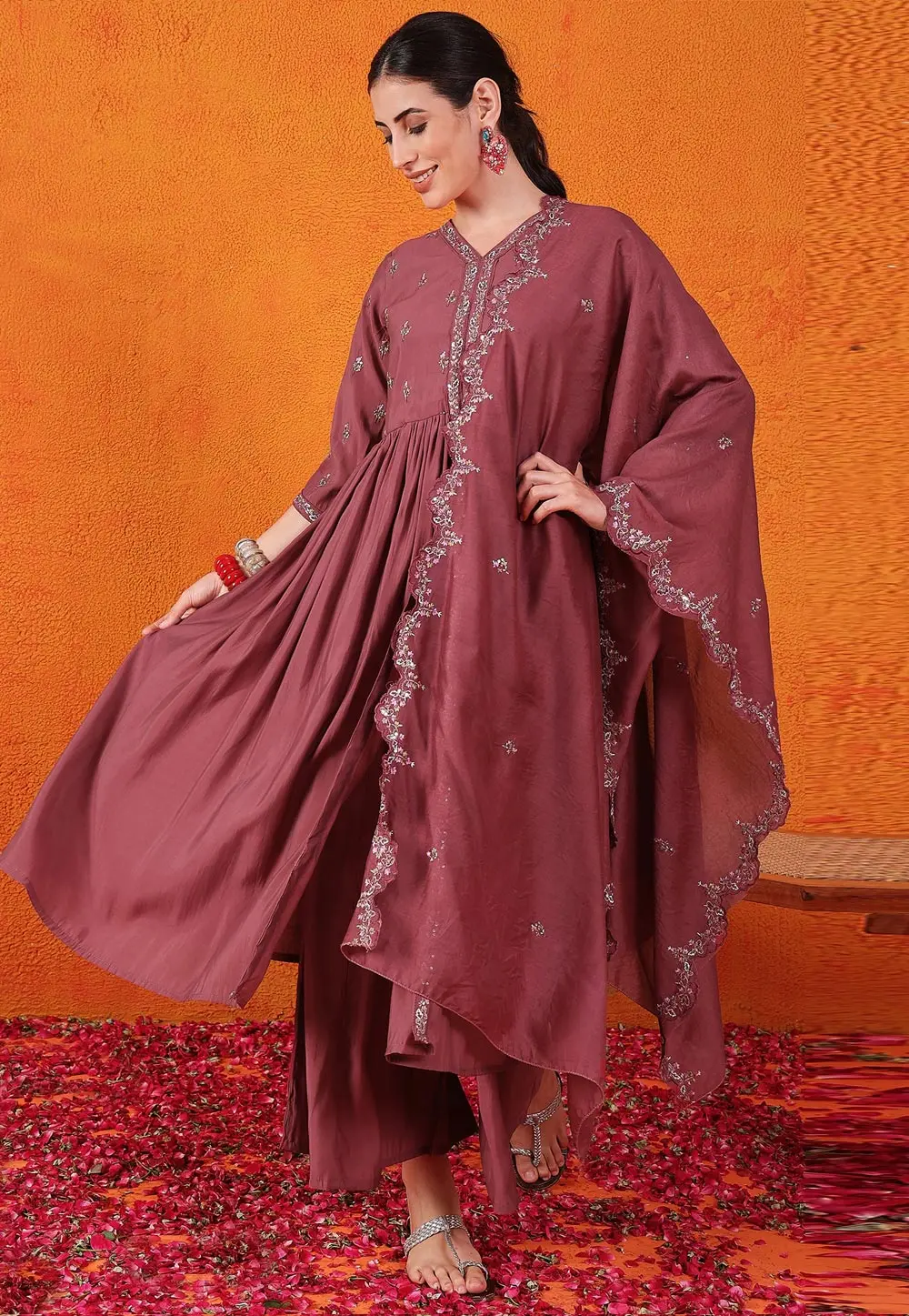 Maroon Silk Readymade Pakistani Suit 298931