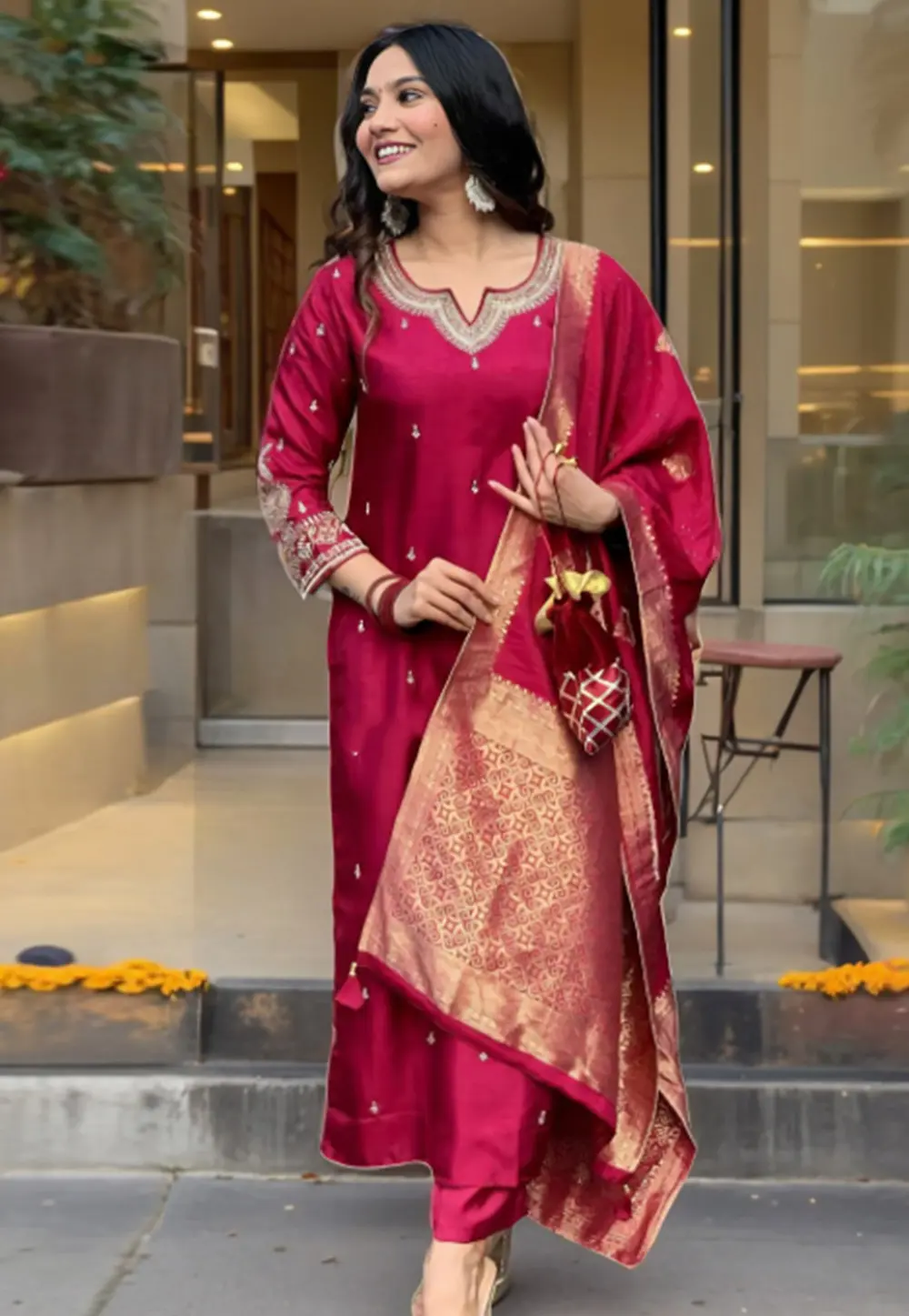 Maroon Silk Readymade Pakistani Suit 298889