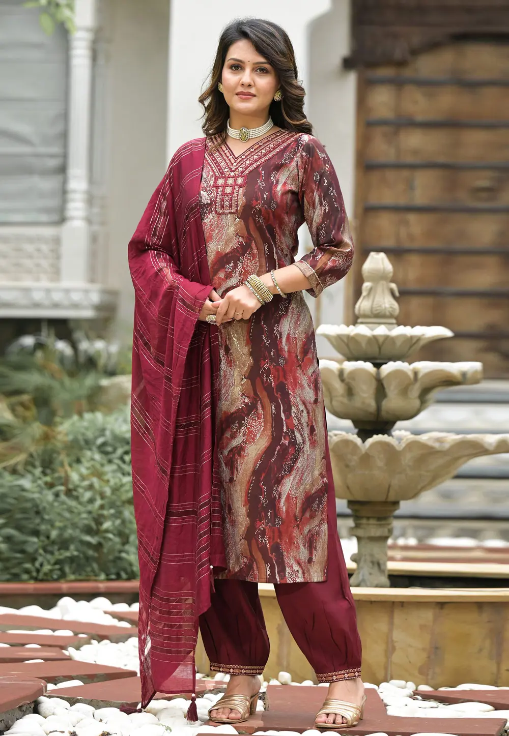 Maroon Silk Readymade Pakistani Suit 301579