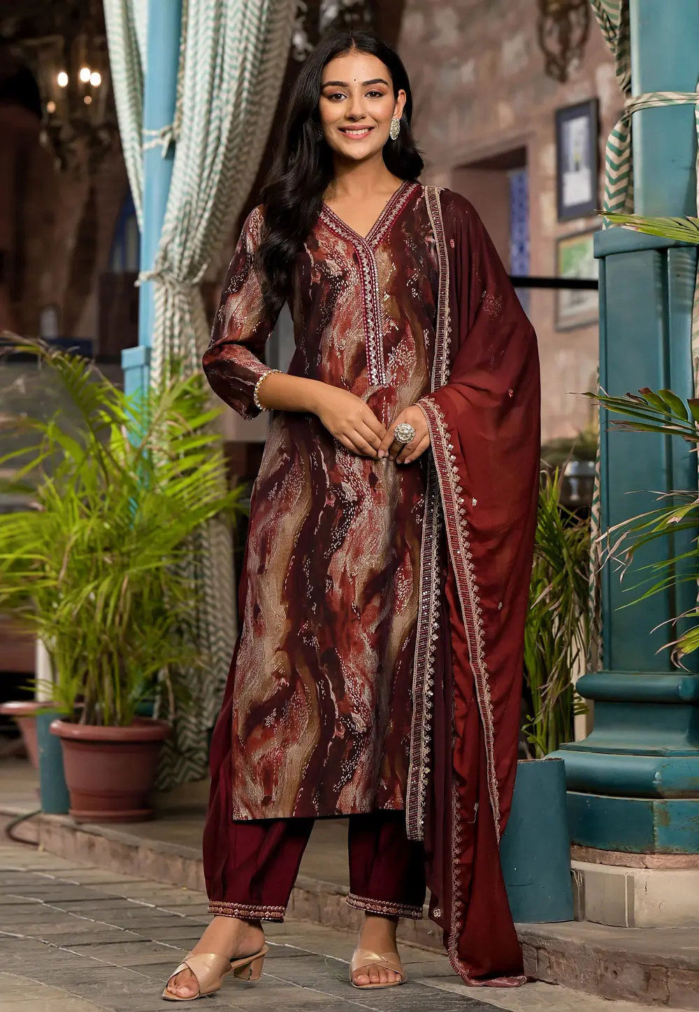 Maroon Silk Readymade Pakistani Suit 301581