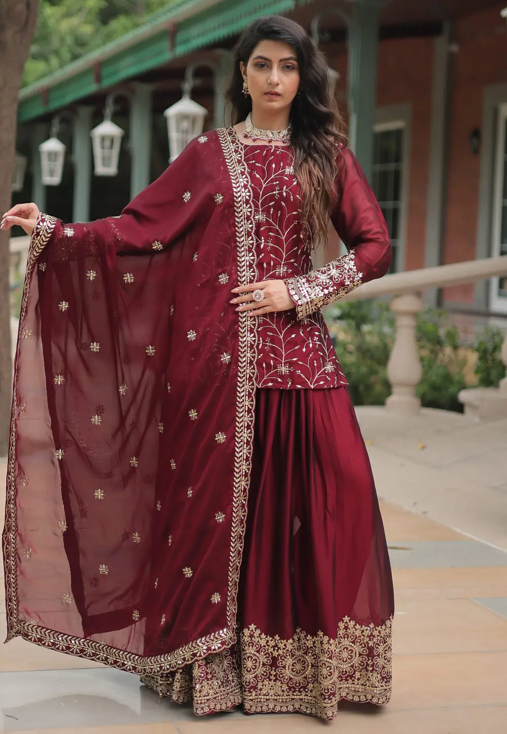 Maroon Silk Readymade Pakistani Suit 298663