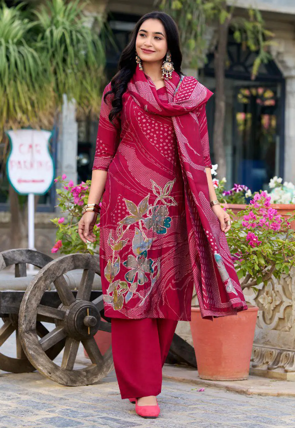 Maroon Silk Readymade Palazzo Suit 301459