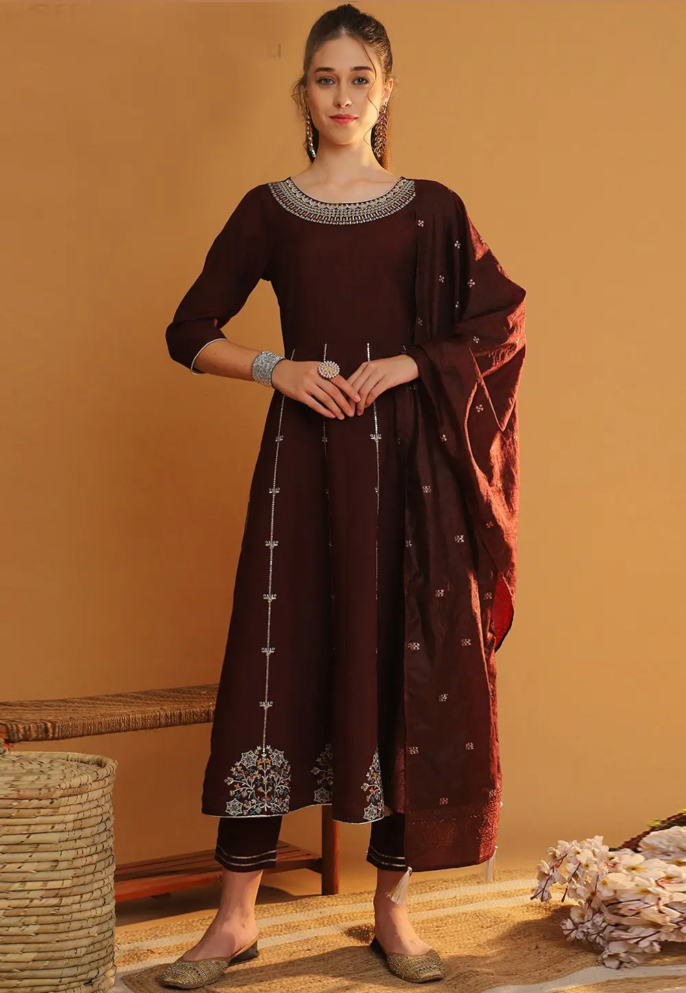 Maroon Silk Readymade Pant Style Suit 301912