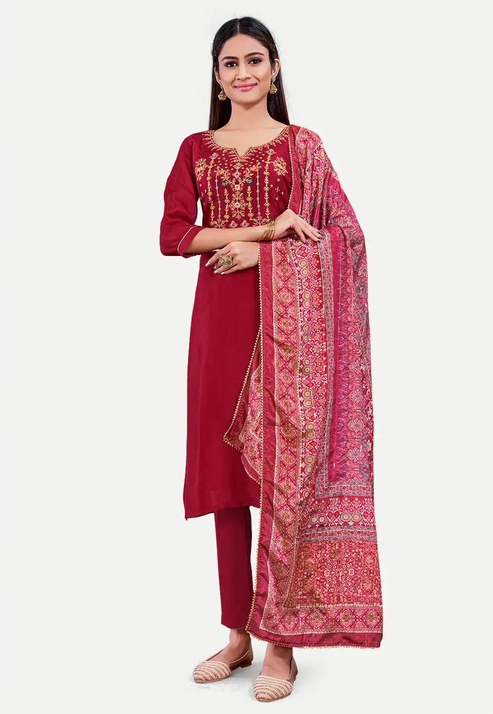 Maroon Silk Readymade Pant Style Suit 288167