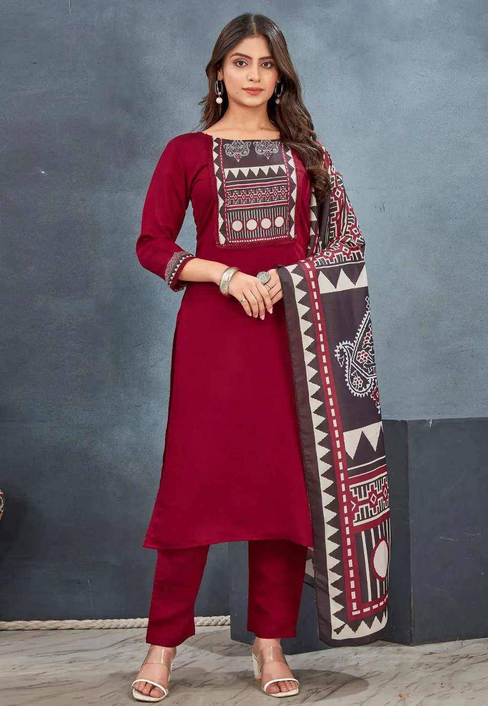 Maroon Silk Readymade Pant Style Suit 301954