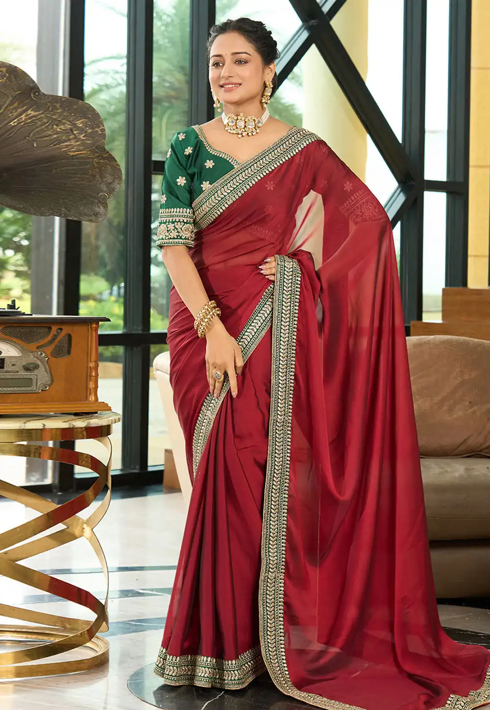 Maroon Silk Saree With Blouse 294119