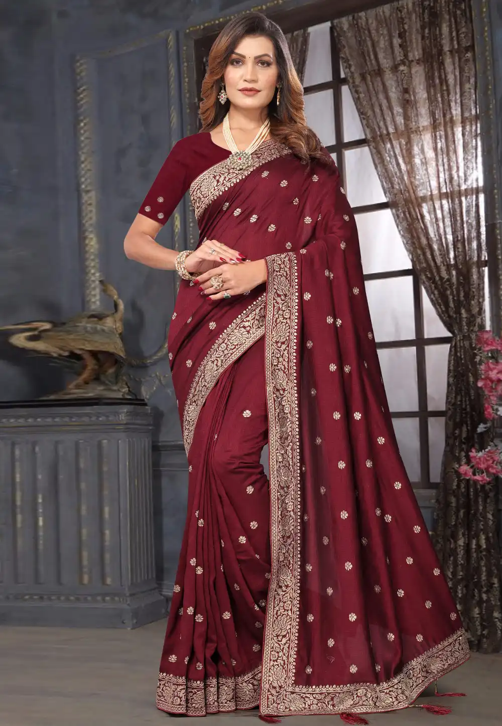 Maroon Silk Saree With Blouse 291901