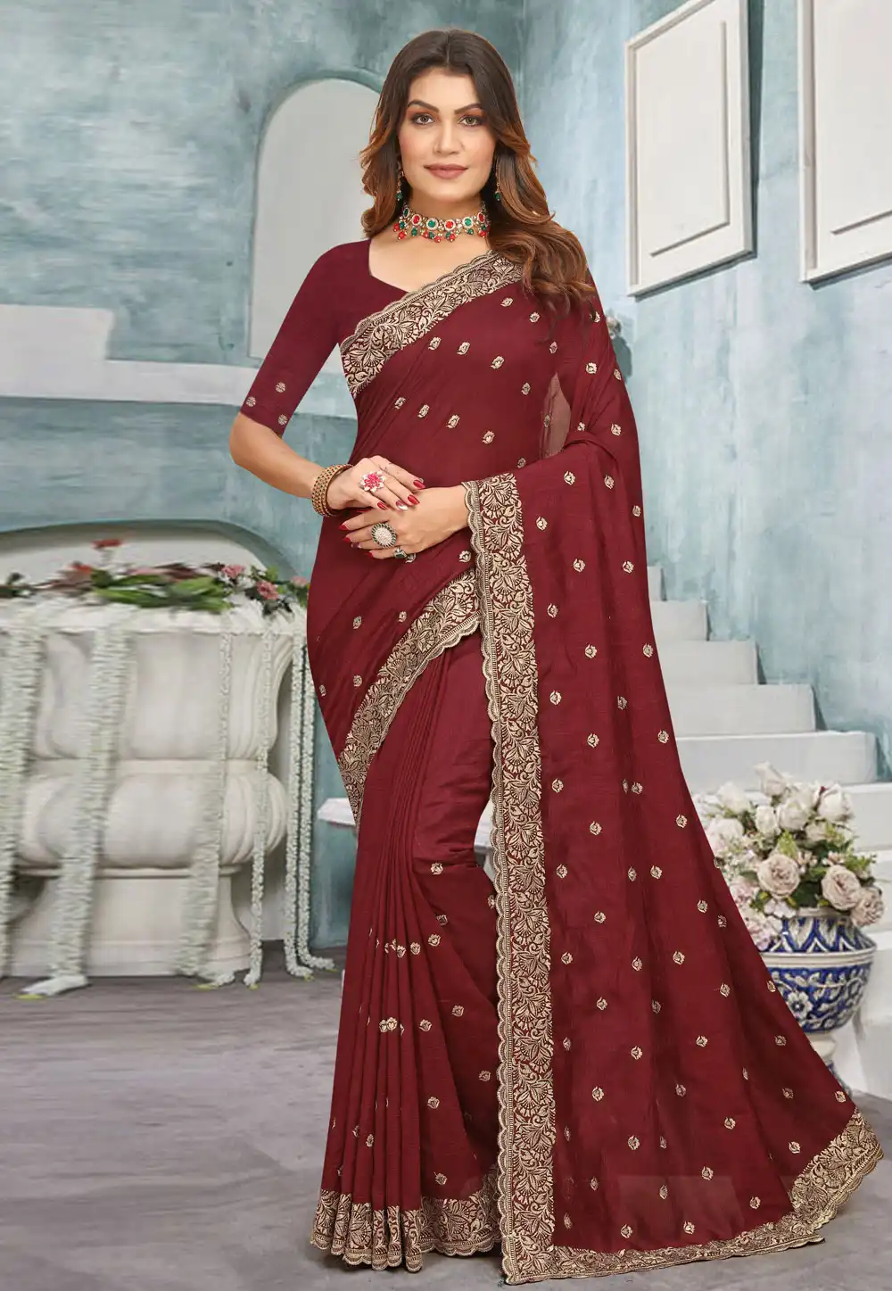 Maroon Silk Saree With Blouse 293053