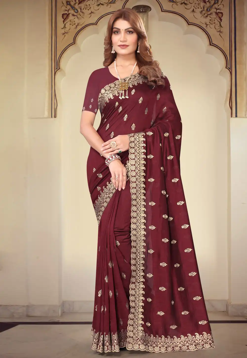 Maroon Silk Saree With Blouse 293504