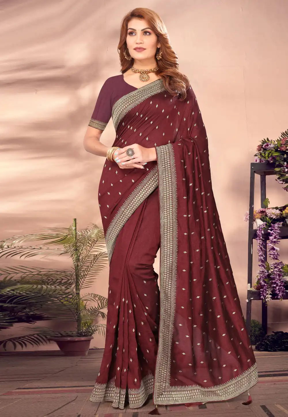 Maroon Silk Saree With Blouse 295109