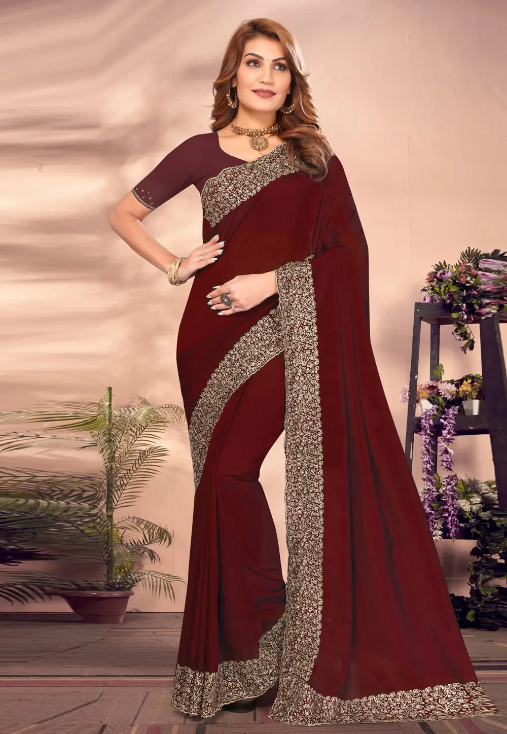 Maroon Silk Saree With Blouse 295744