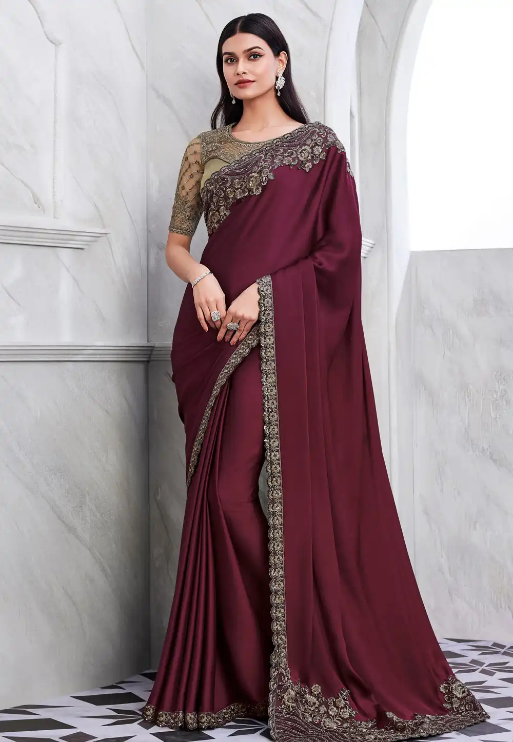 Maroon Silk Saree With Blouse 292730