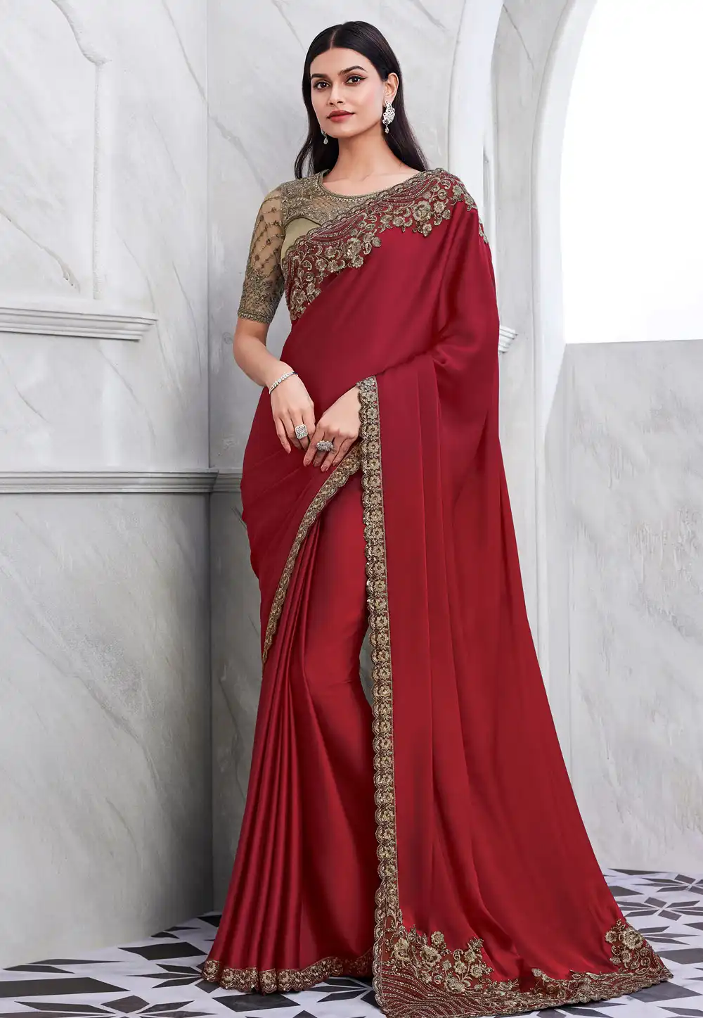 Maroon Silk Saree With Blouse 292732