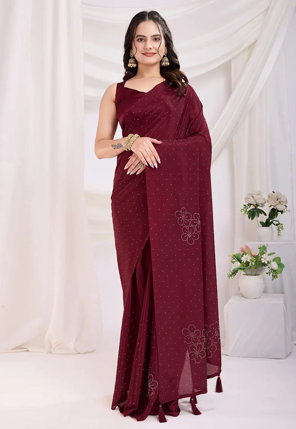 Maroon Silk Saree With Blouse 303944