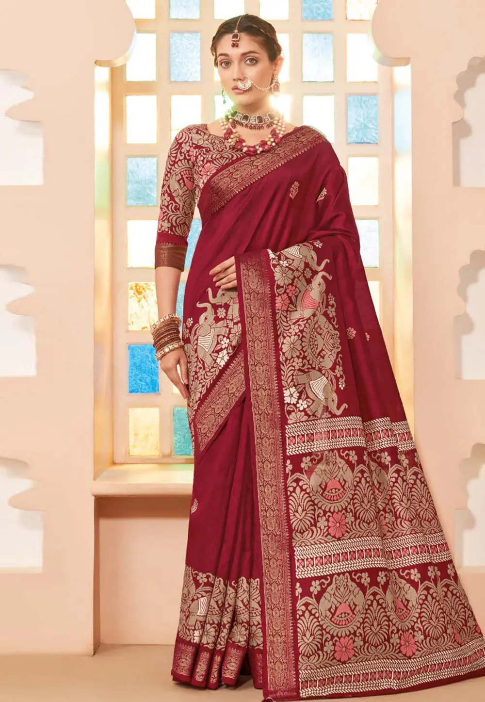 Maroon Silk Saree With Blouse 302786