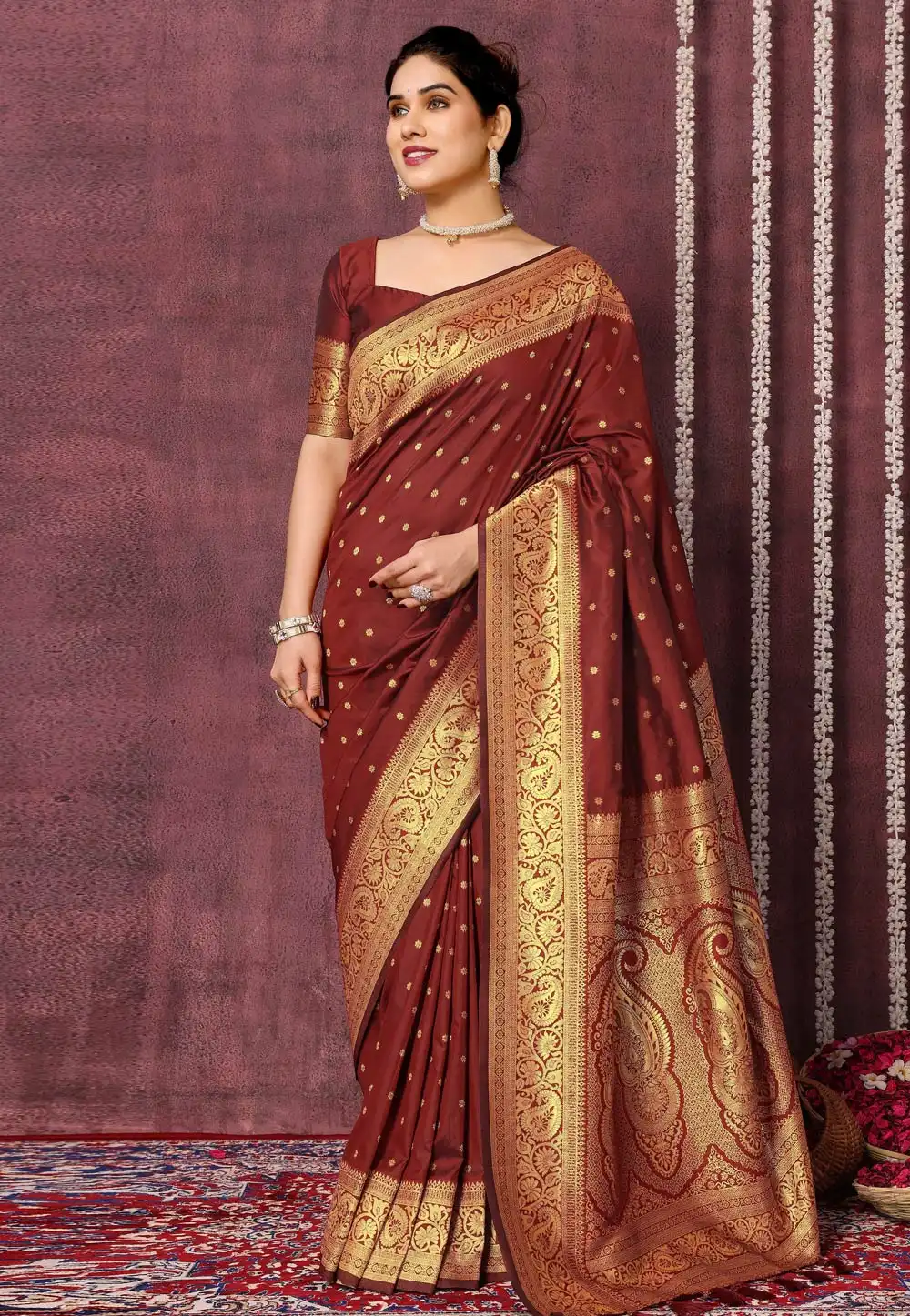 Maroon Silk Saree With Blouse 291040