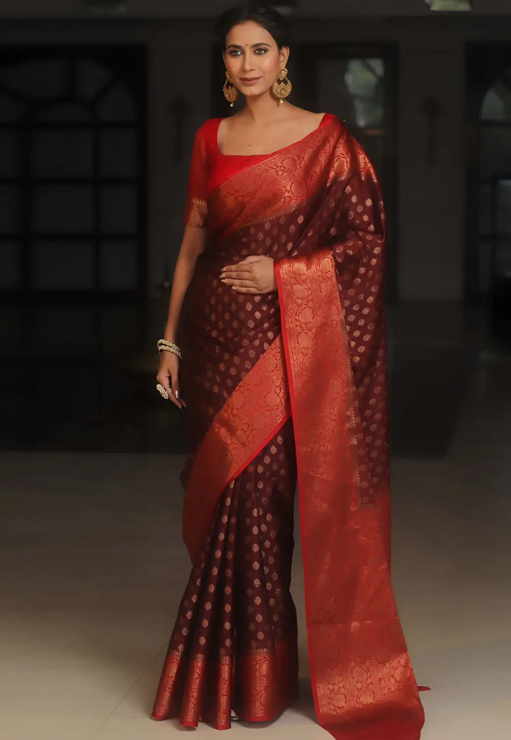 Maroon Silk Saree With Blouse 301129