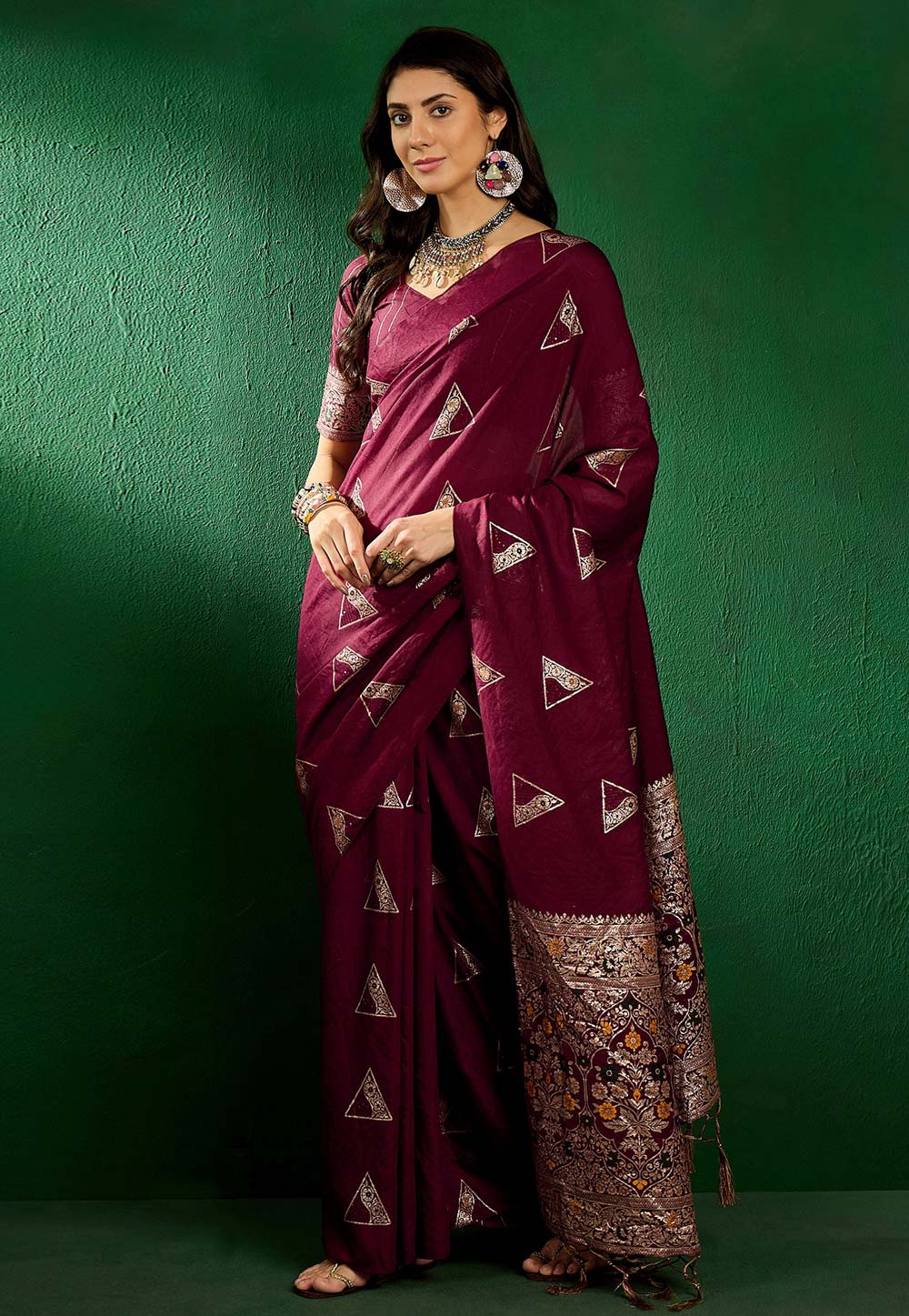 Maroon Silk Saree With Blouse 283526