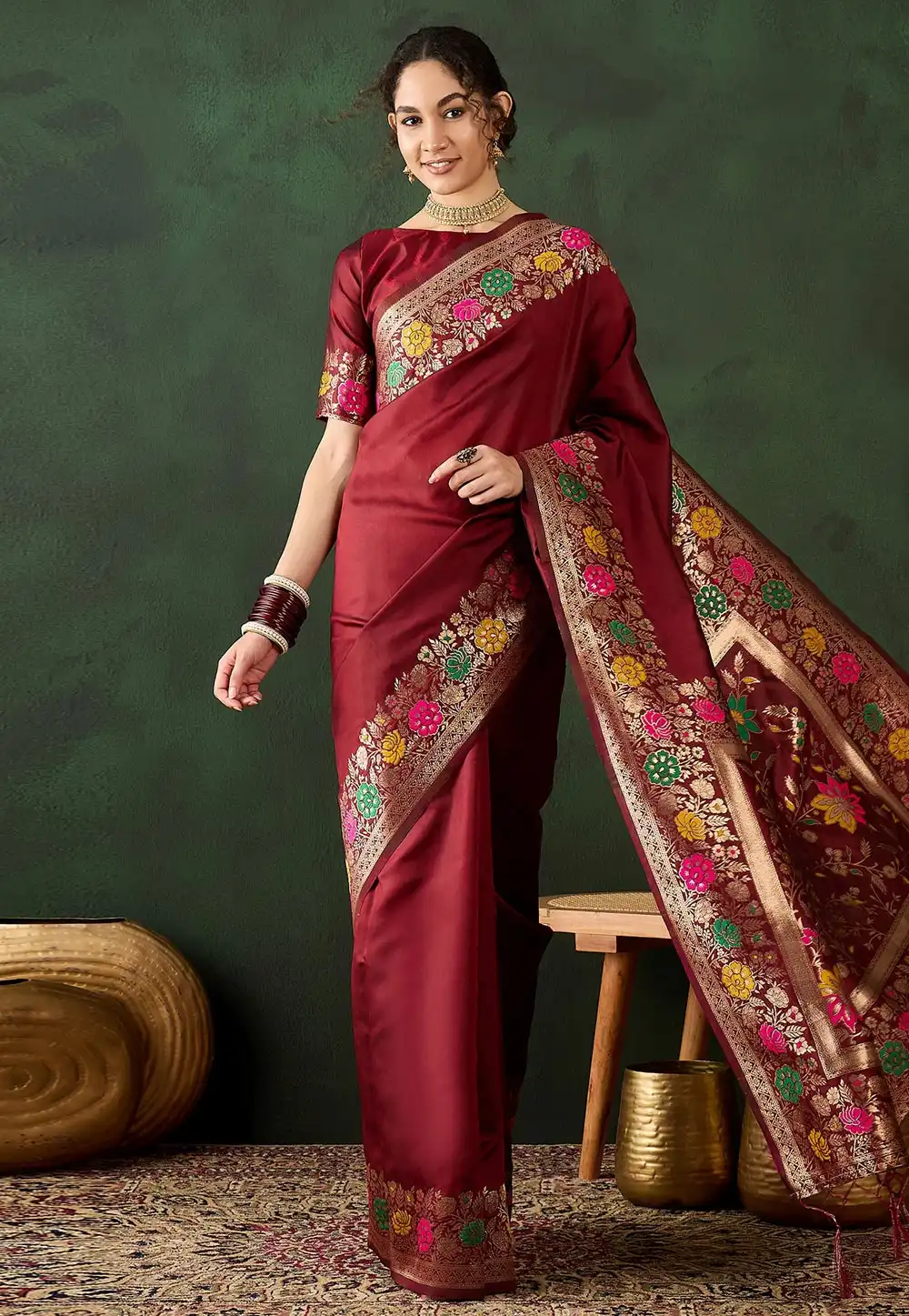 Maroon Silk Saree With Blouse 294378