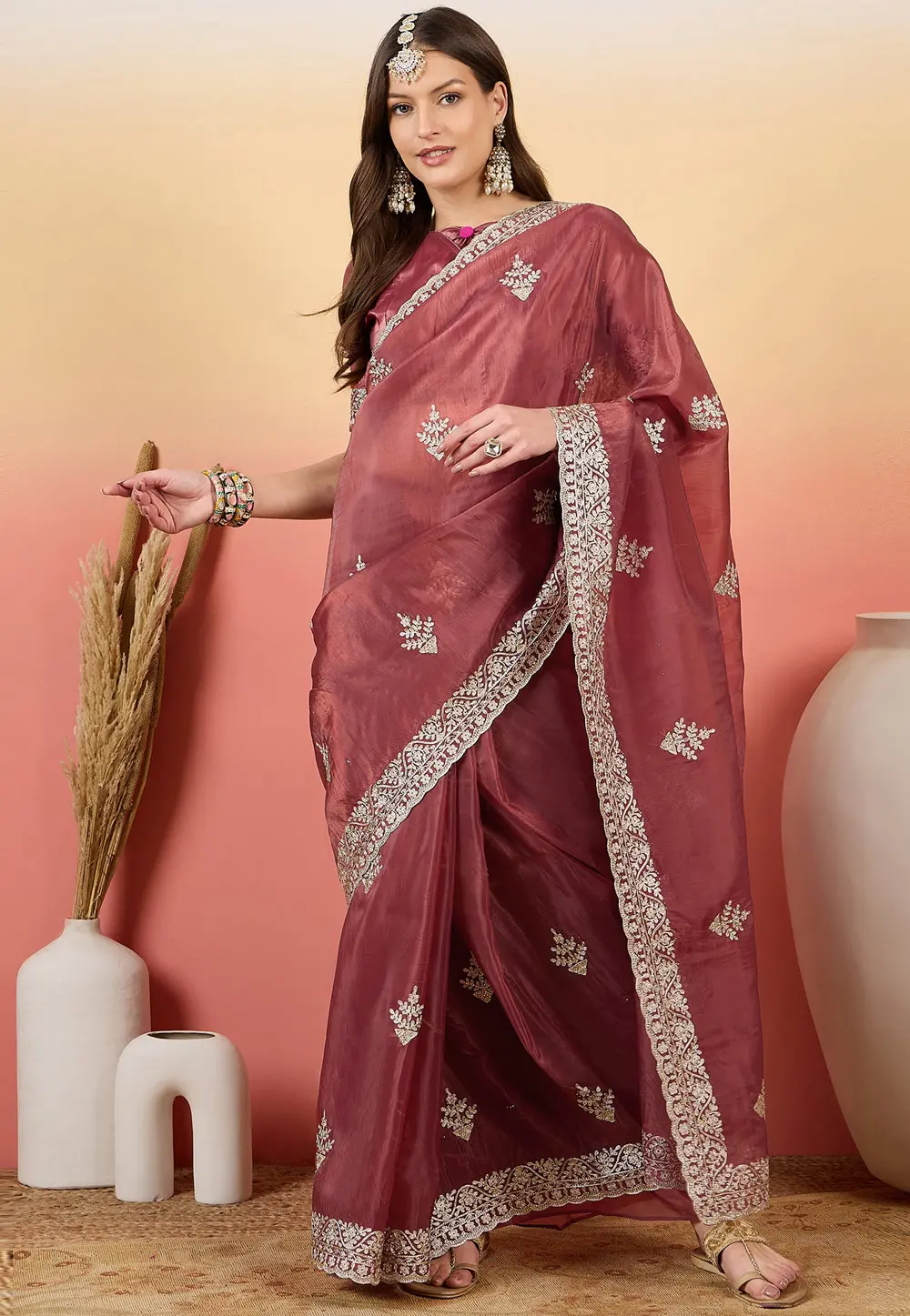 Maroon Silk Saree With Blouse 304709