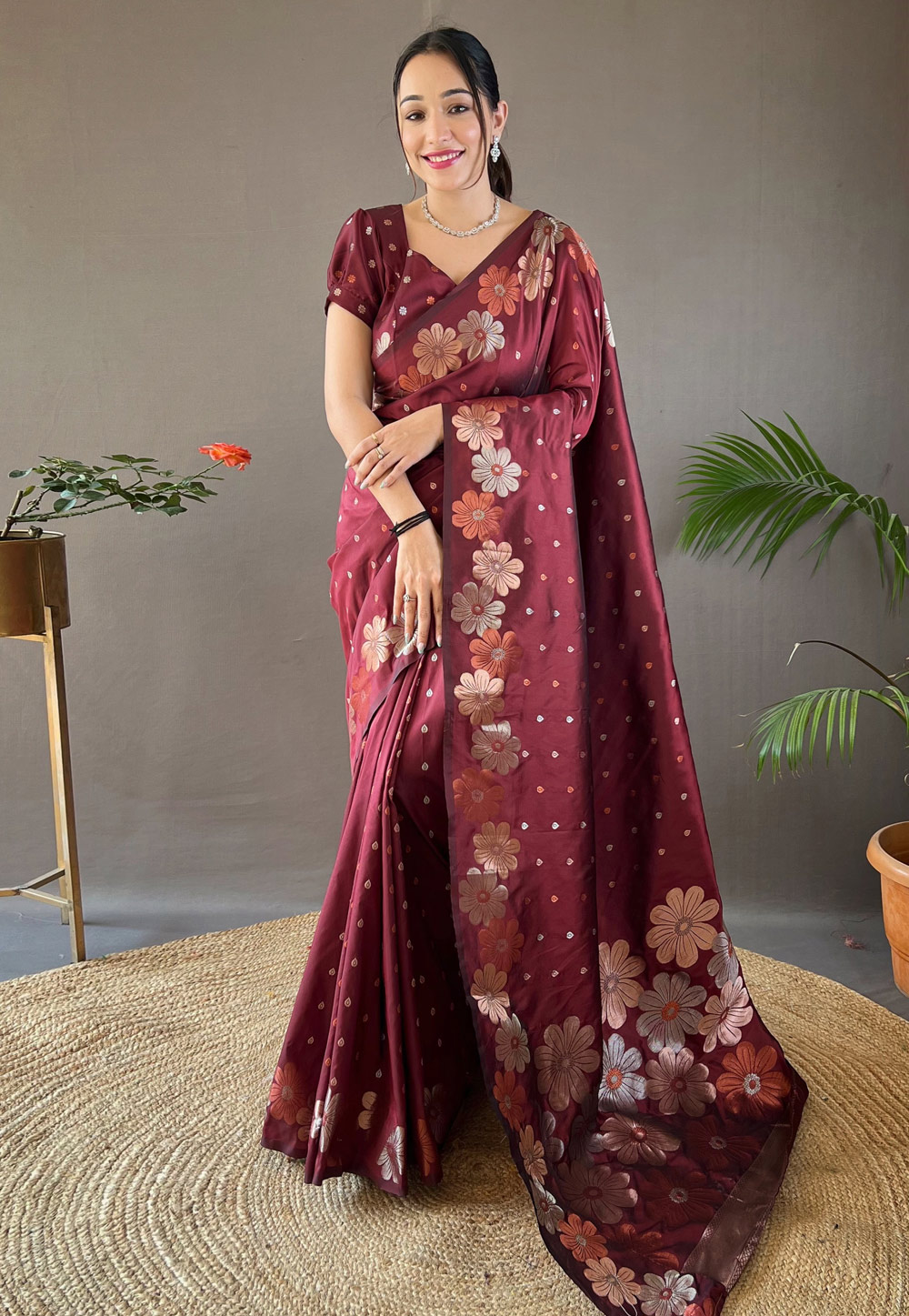 Maroon Silk Saree With Blouse 287314