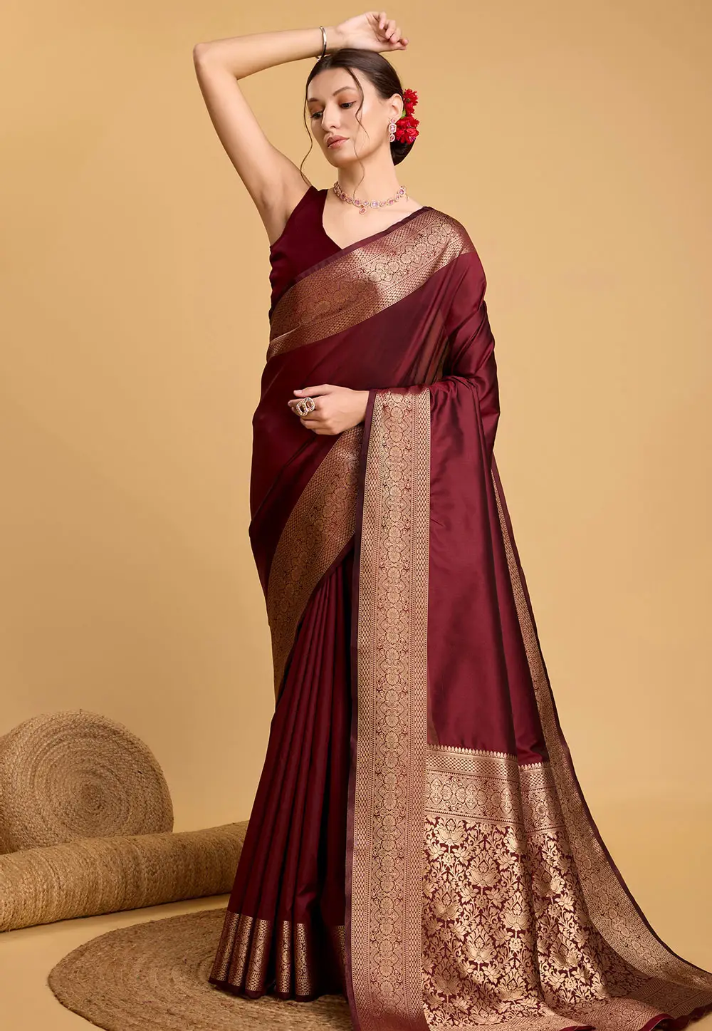 Maroon Silk Saree With Blouse 295417