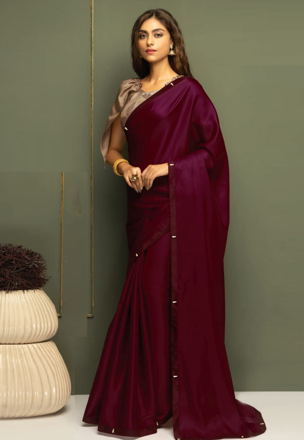 Maroon Silk Saree With Designer Blouse 285959