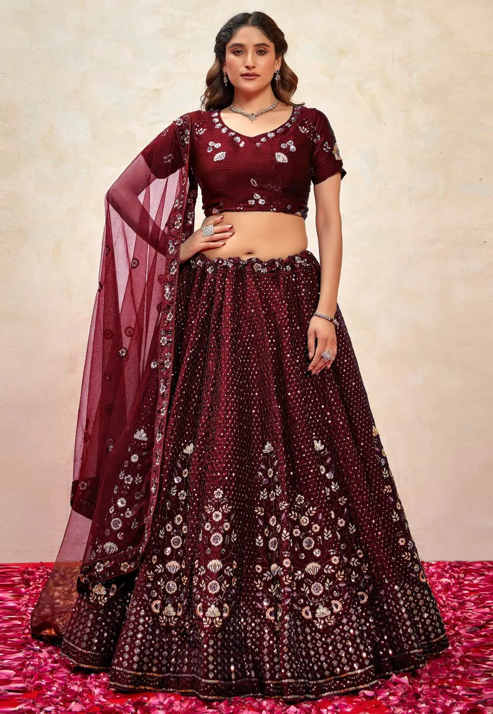 Maroon Silk Wedding Lehenga Choli 302721