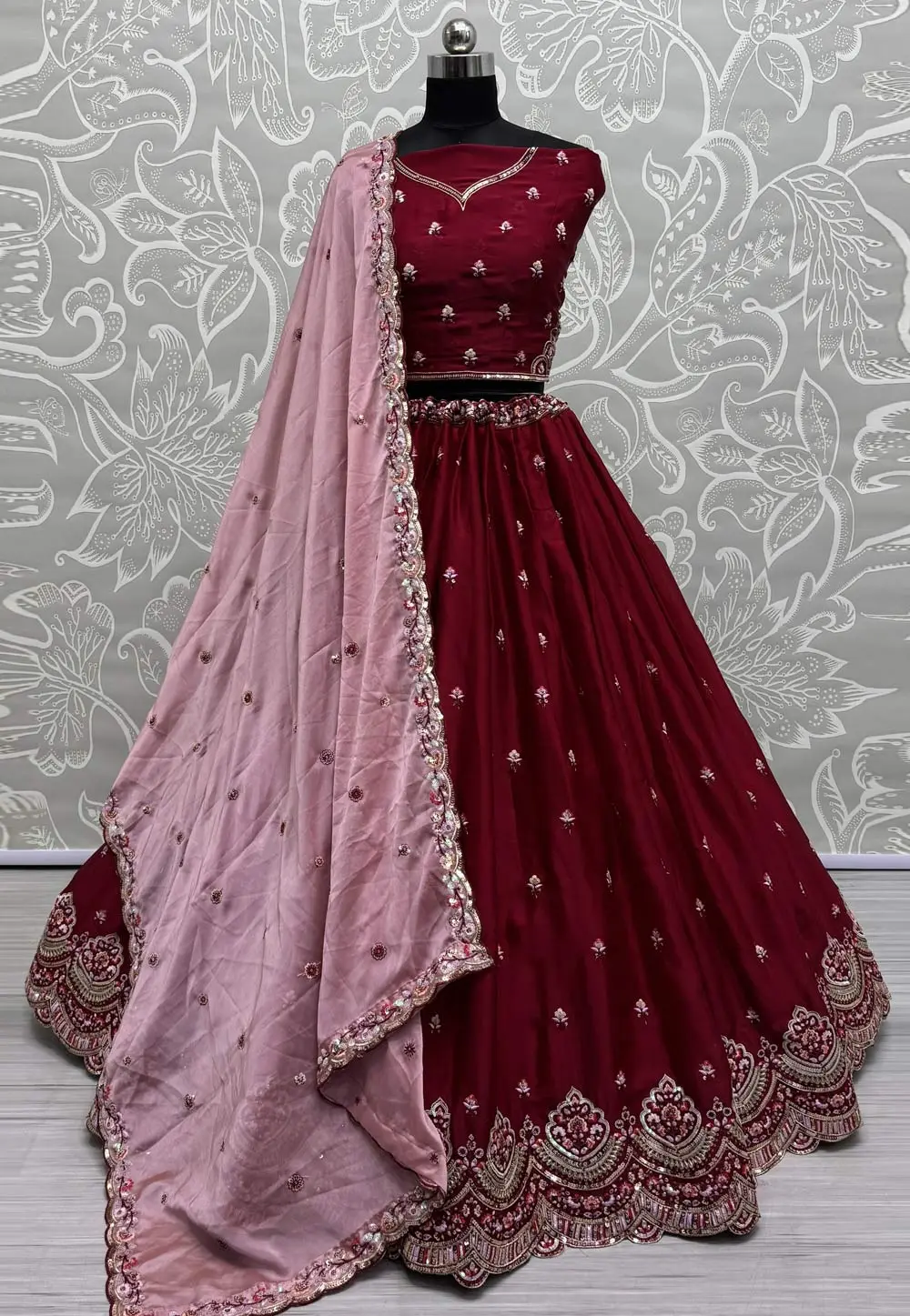 Maroon Silk Wedding Lehenga Choli 298510