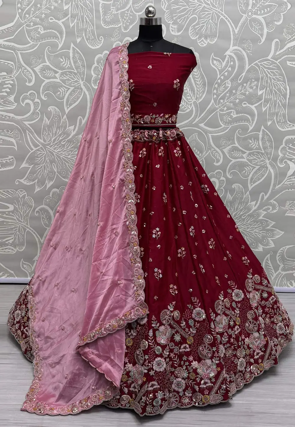 Maroon Silk Wedding Lehenga Choli 298901