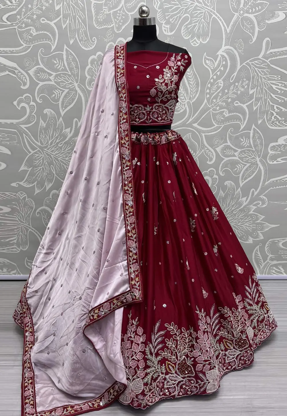 Maroon Silk Wedding Lehenga Choli 298914