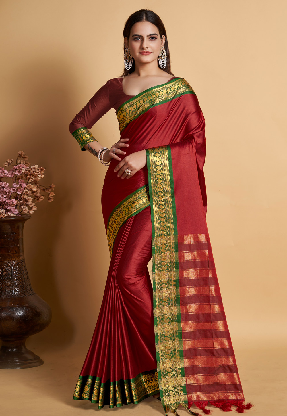 Maroon Soft Silk Saree With Blouse 279341