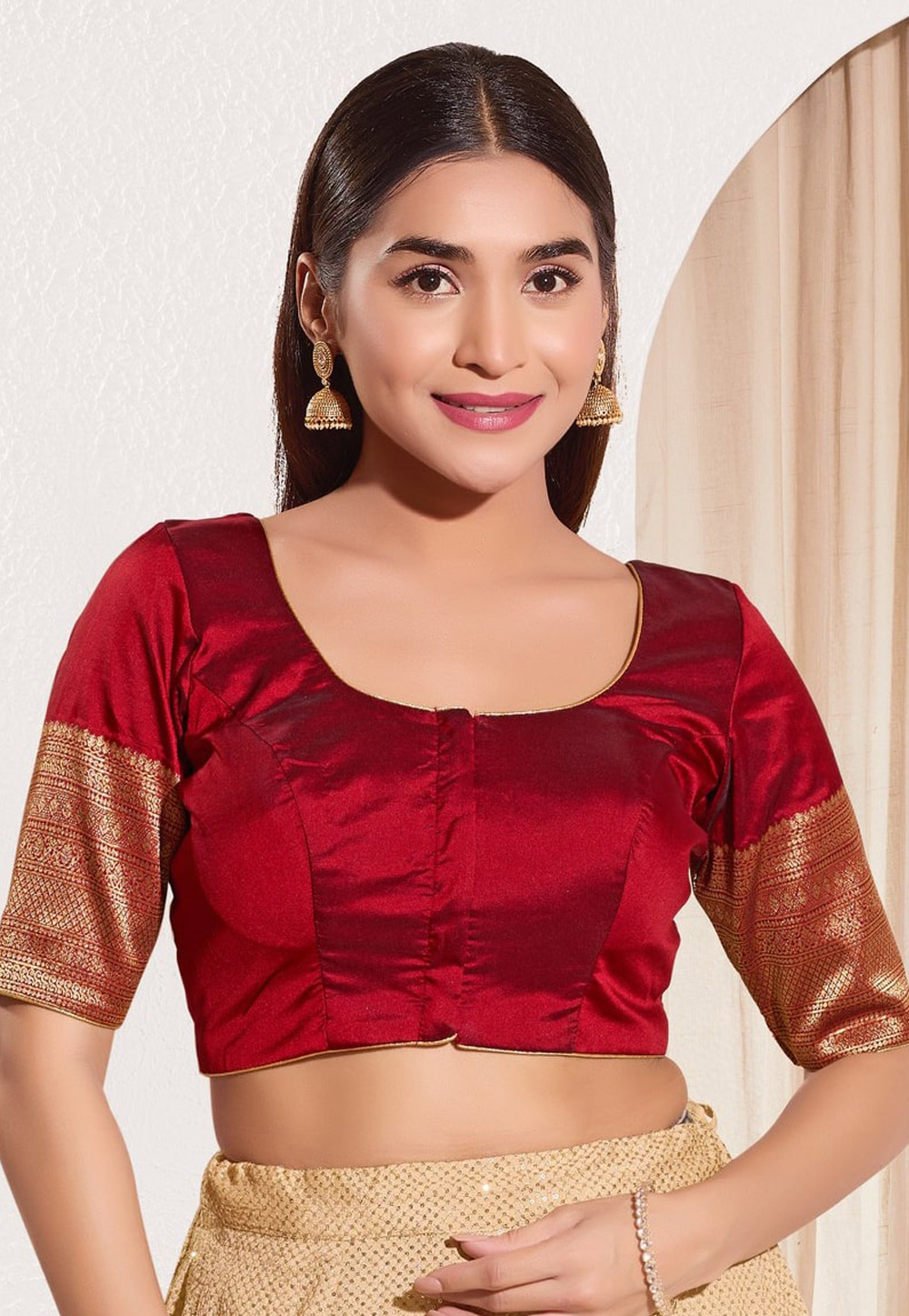 Maroon Taffeta Readymade Blouse 310669