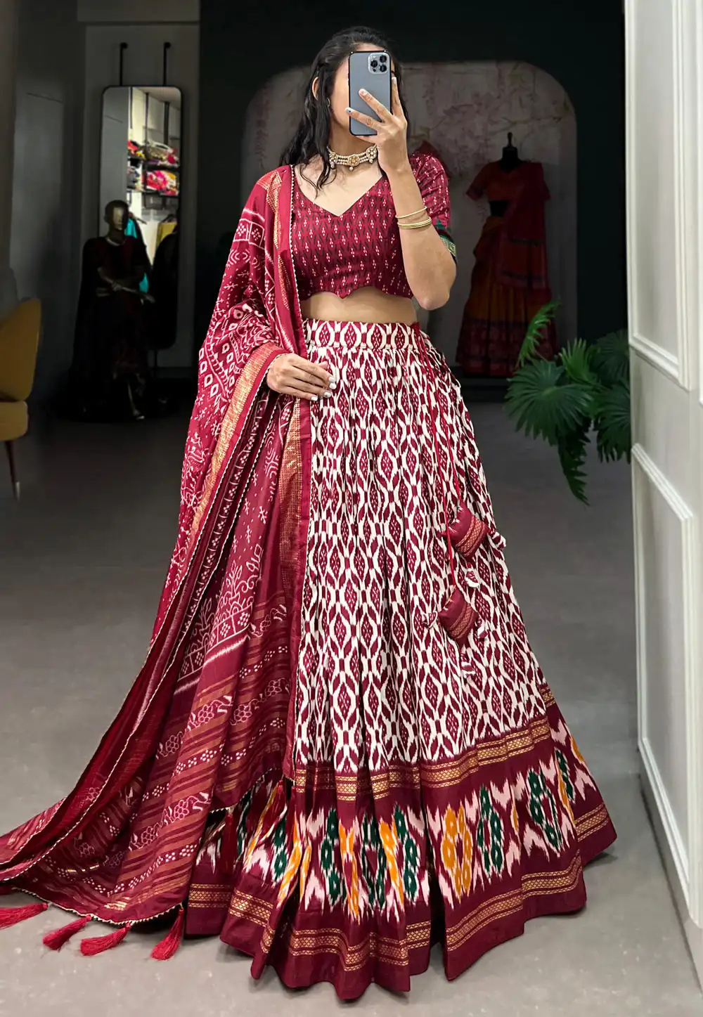 Maroon Tussar Silk Navratri Chaniya Choli 292492