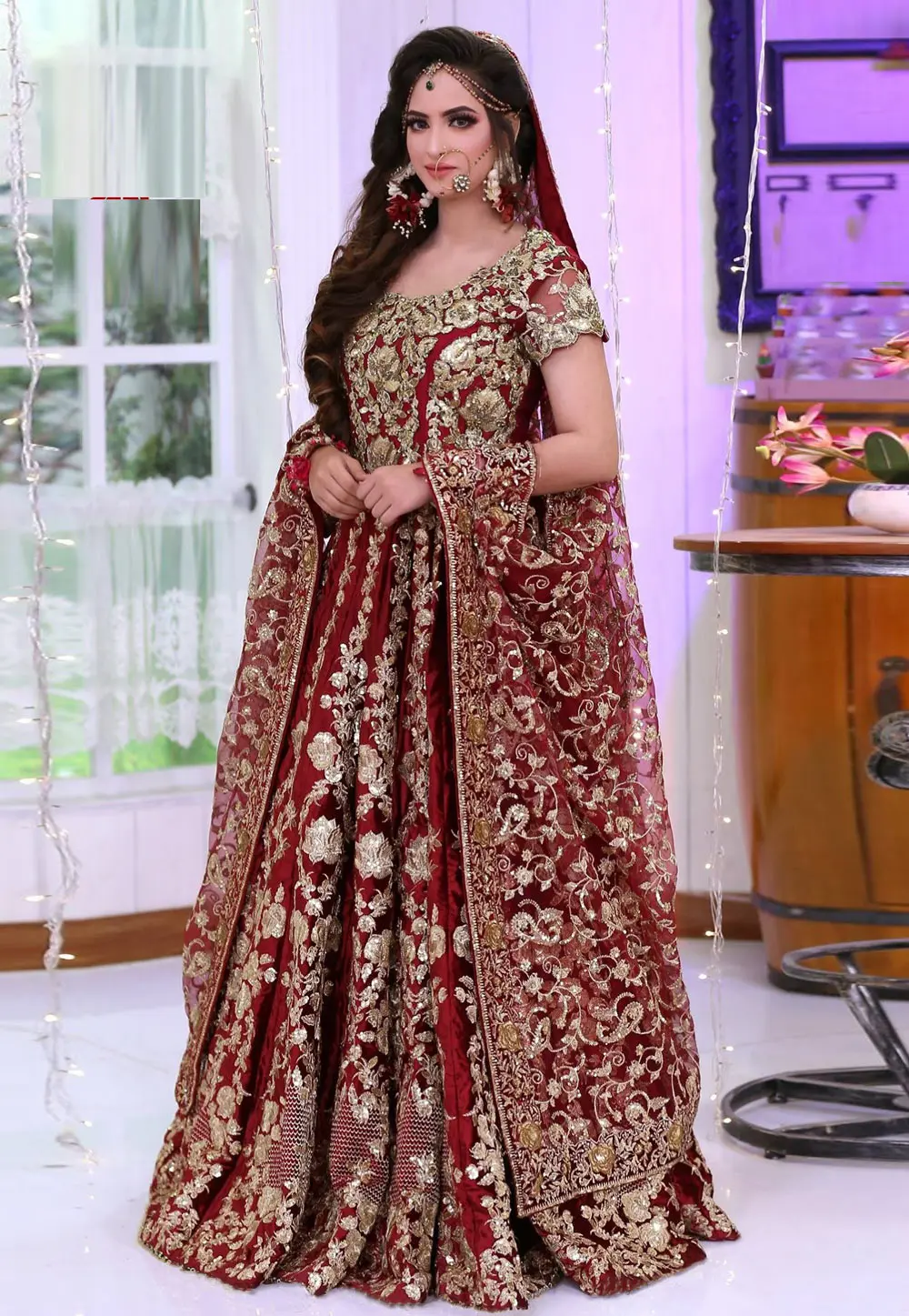 Maroon Velvet Bridal Lehenga Choli 299161