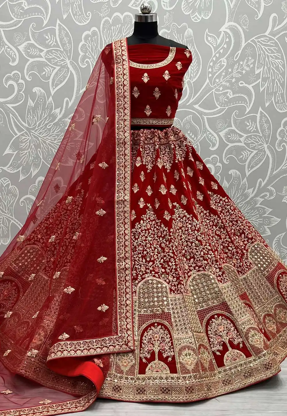 Maroon Velvet Bridal Lehenga Choli 292118