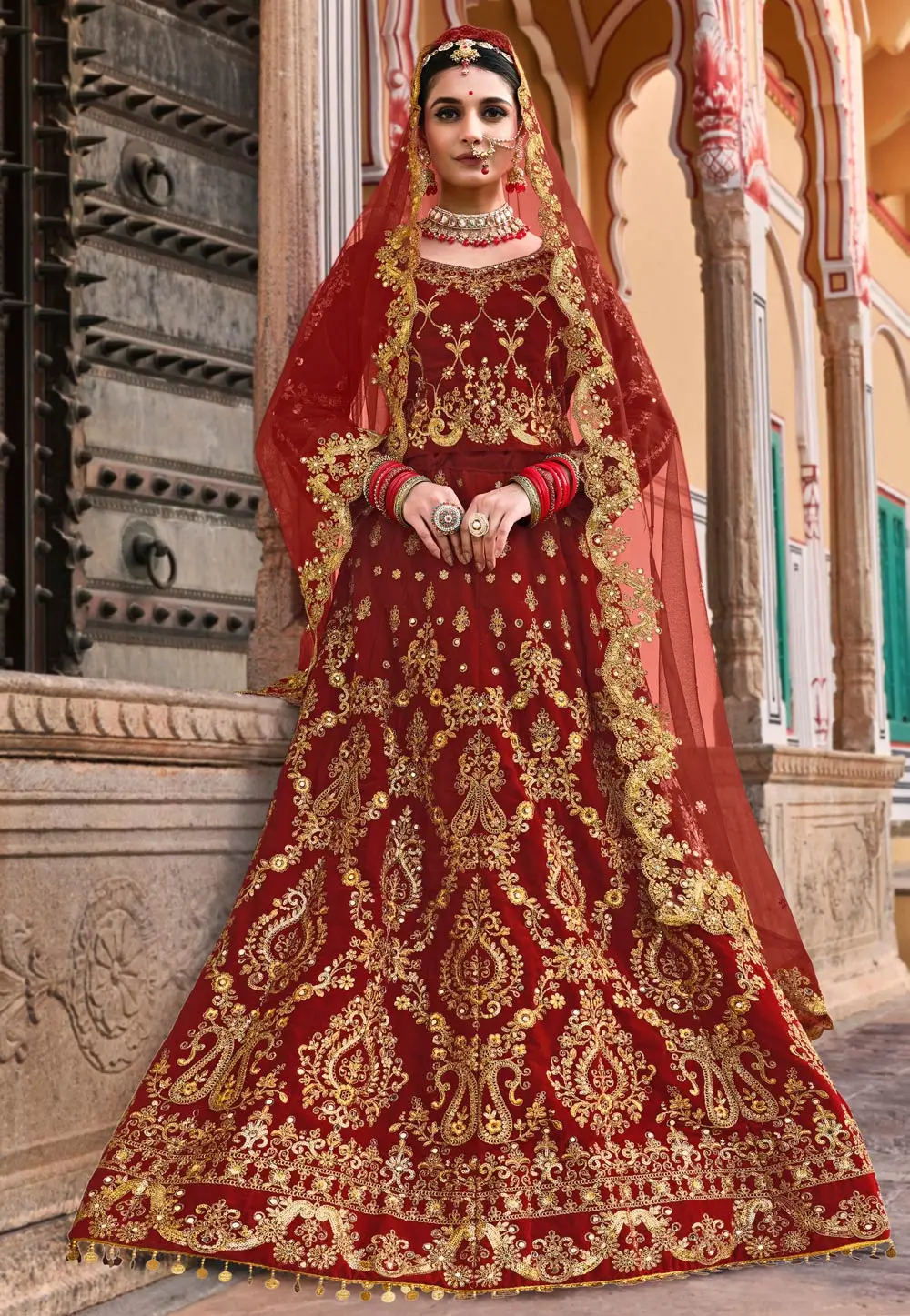 Maroon Velvet Bridal Lehenga Choli 302932