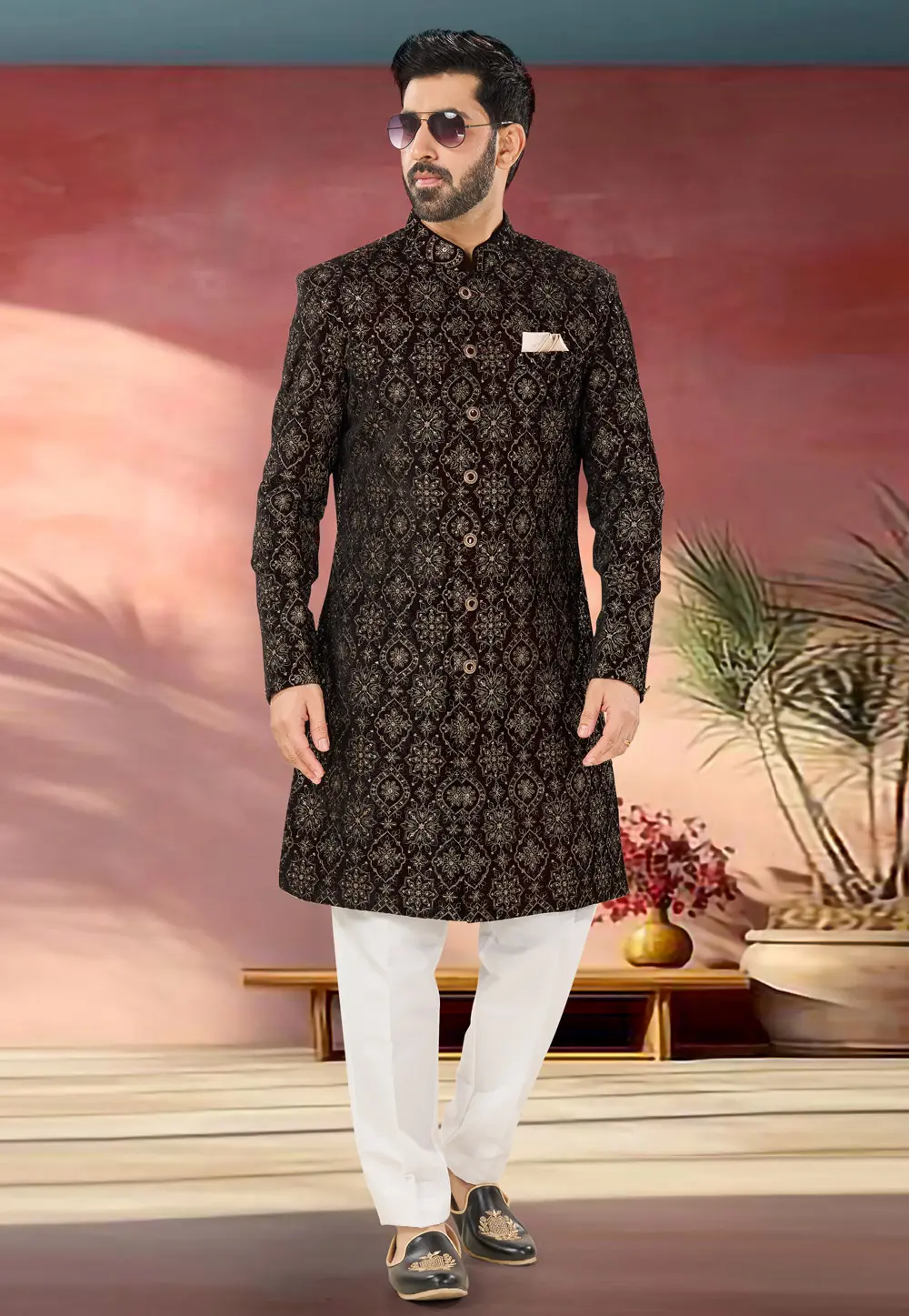 Maroon Velvet Indo Western Sherwani 301856