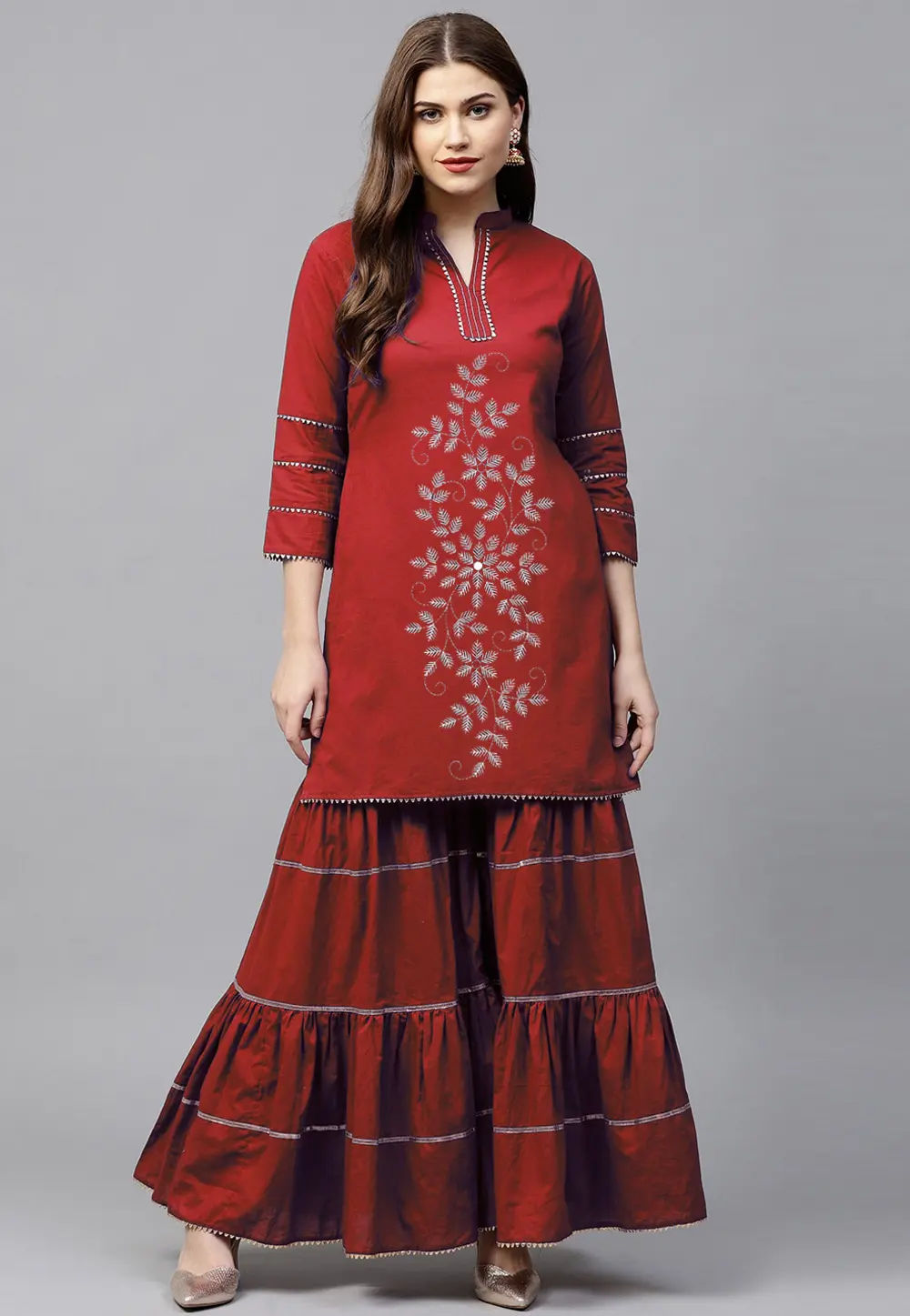 Maroon Velvet Kurta Set With Palazzo 300077