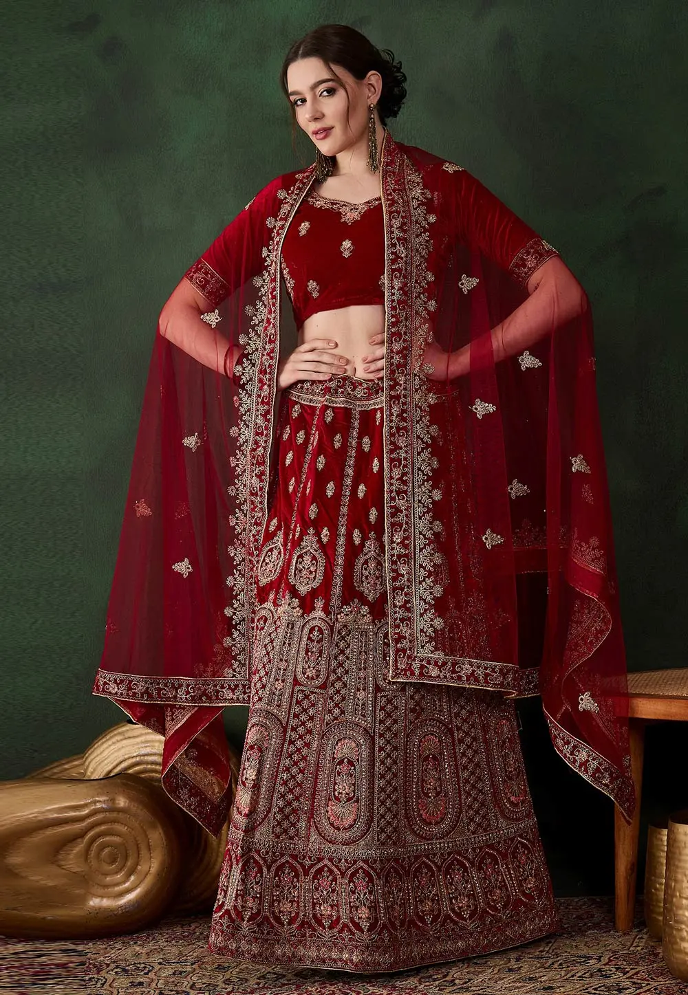 Maroon Velvet Lehenga Choli 301621