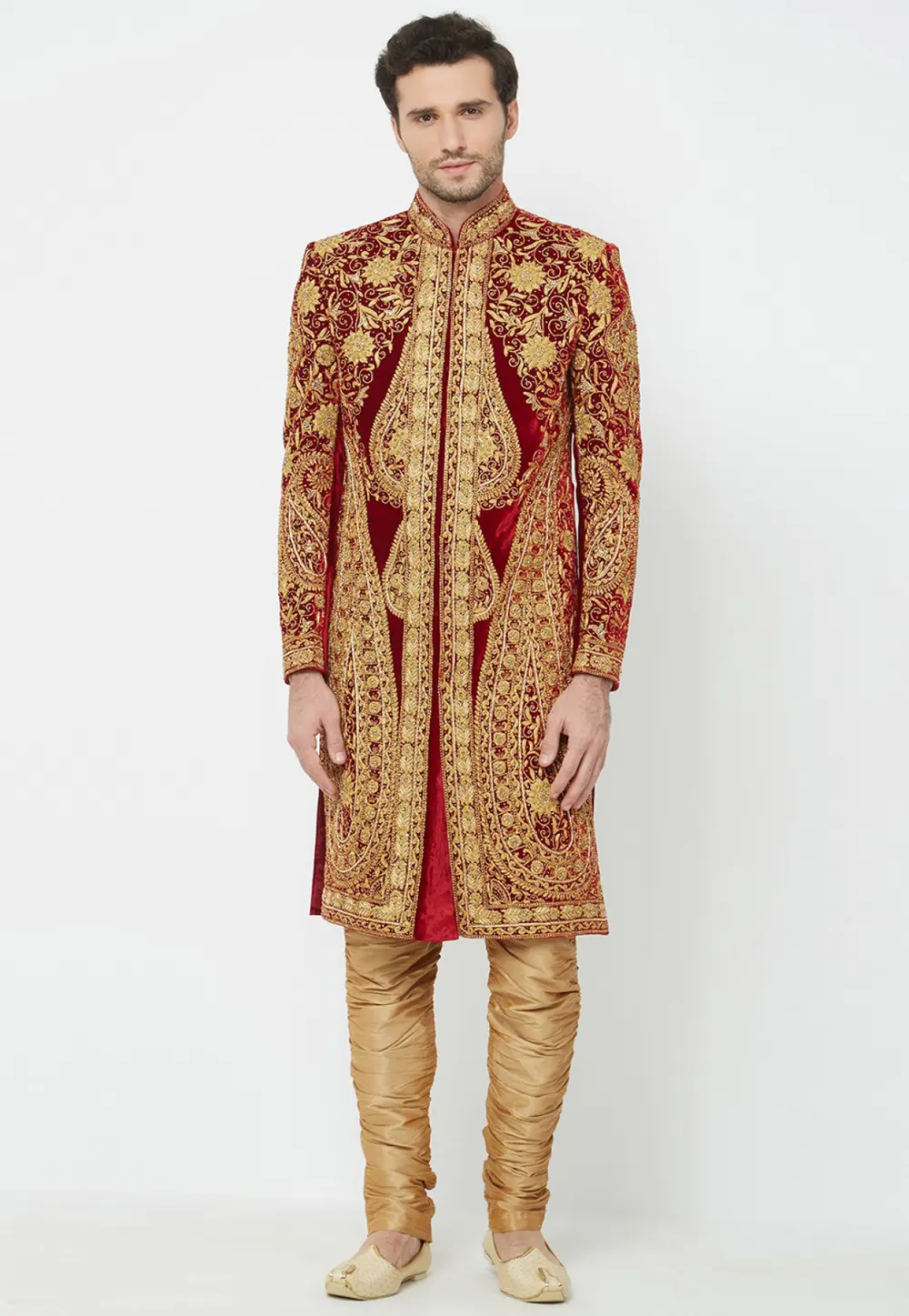 Maroon Velvet Sherwani 300188